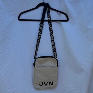 JVN Beige Crossbody Messenger Bag with Black Strap